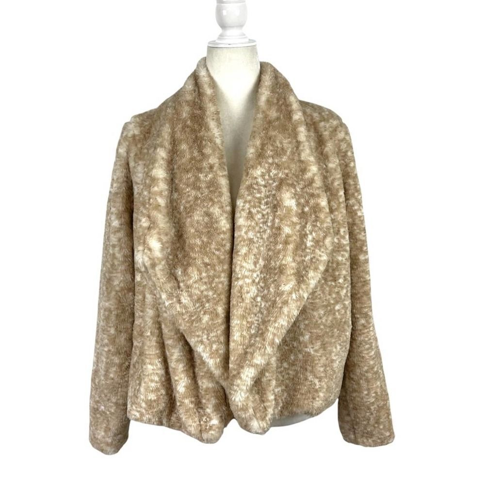 Catherine Malandrino Faux Fur Natural Draped Open Front Cropped Jacket Medium